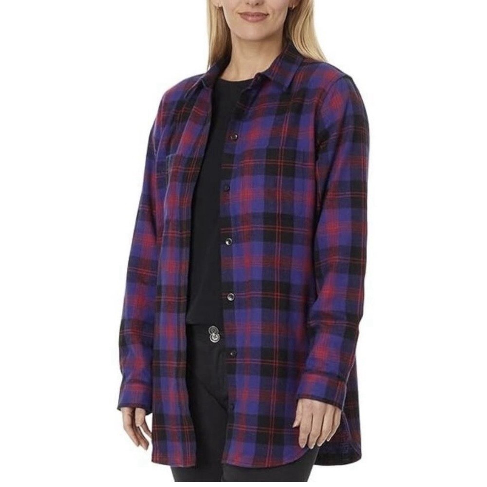 LL Bean Purple Scotch Plaid Relaxed Fit Soft Cotton Flannel Button Shirt MEDIUM